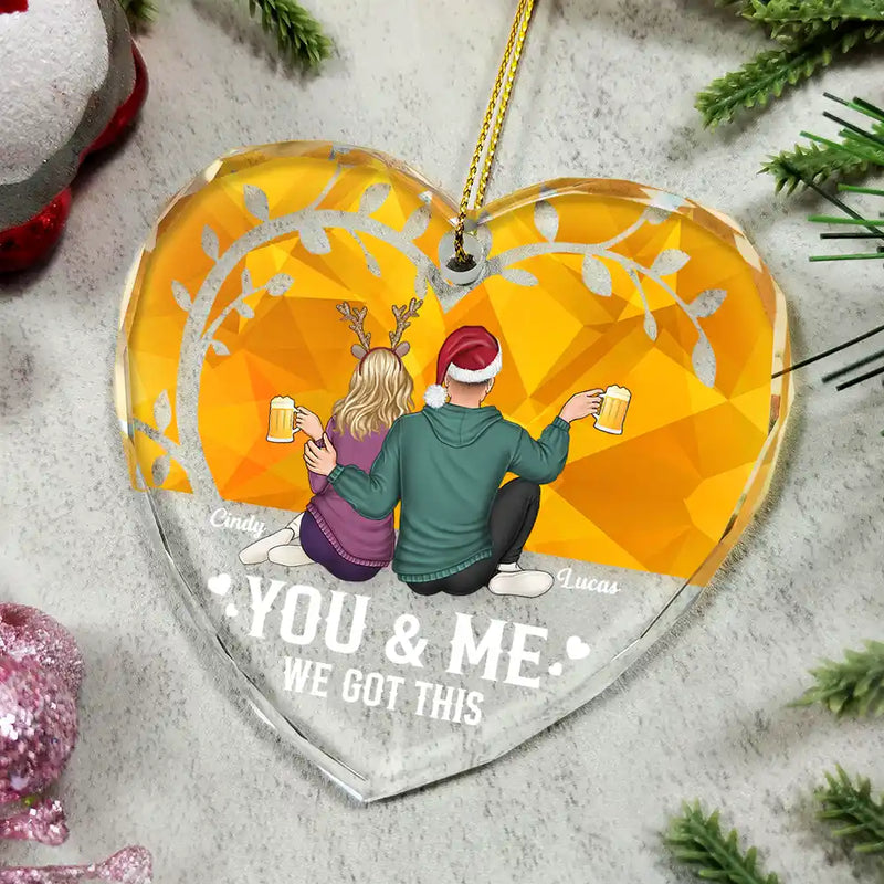 Gift For Couples - Christmas Stained Glass You And Me We Got This - Personalized Glass Ornament