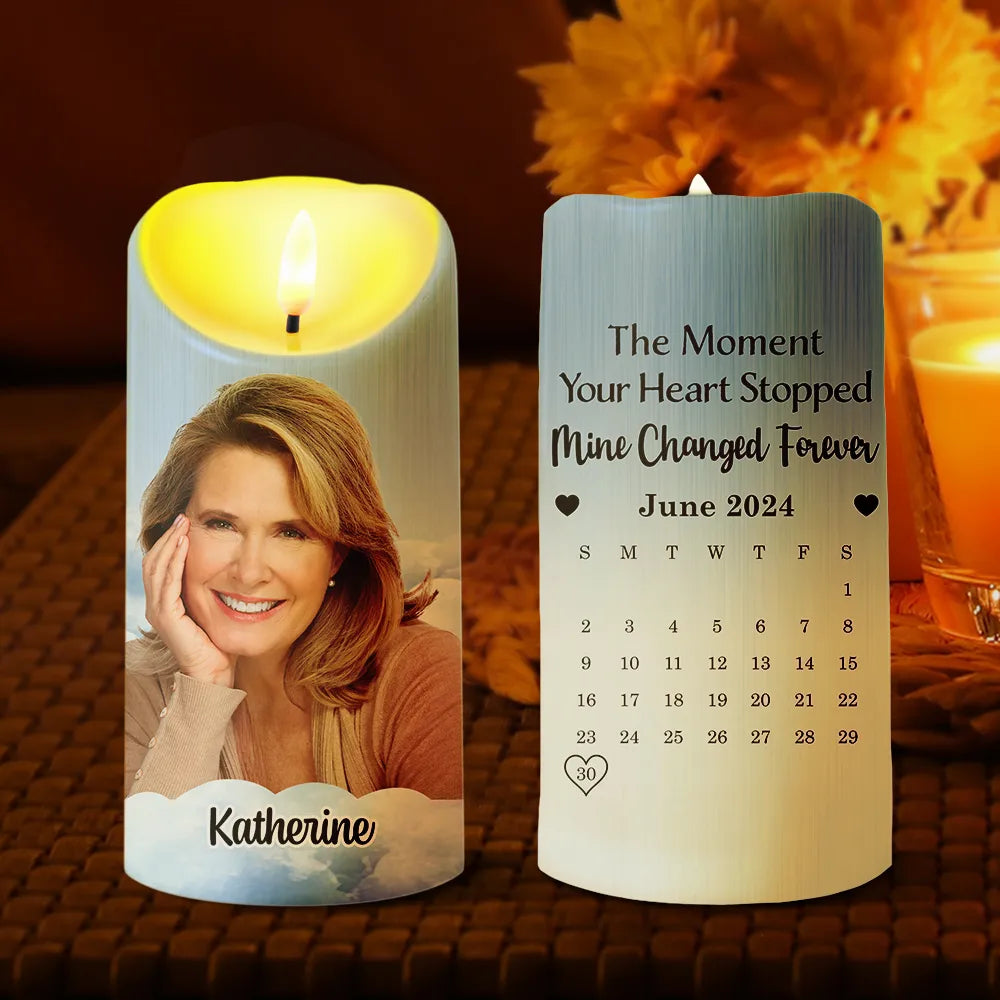 Memorial,Family,Pet Lovers,Sad - Custom Photo The Moment Your Heart Stopped Calendar - Personalized Flameless LED Candle