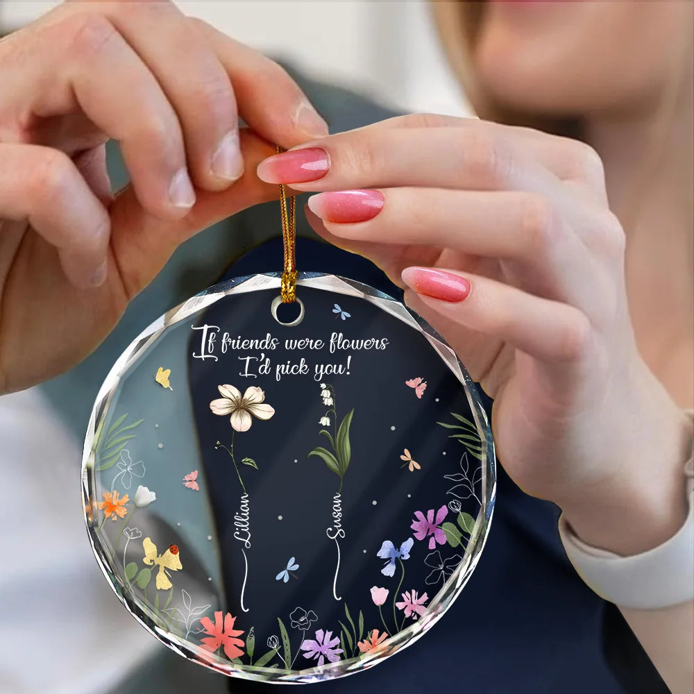 Birth Flower Grow Old Friends - Personalized Circle Glass Ornament