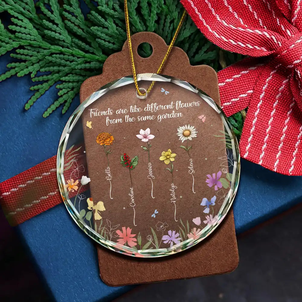 Fleur de naissance : vieillissez, amis ! - Ornement en verre rond personnalisé 