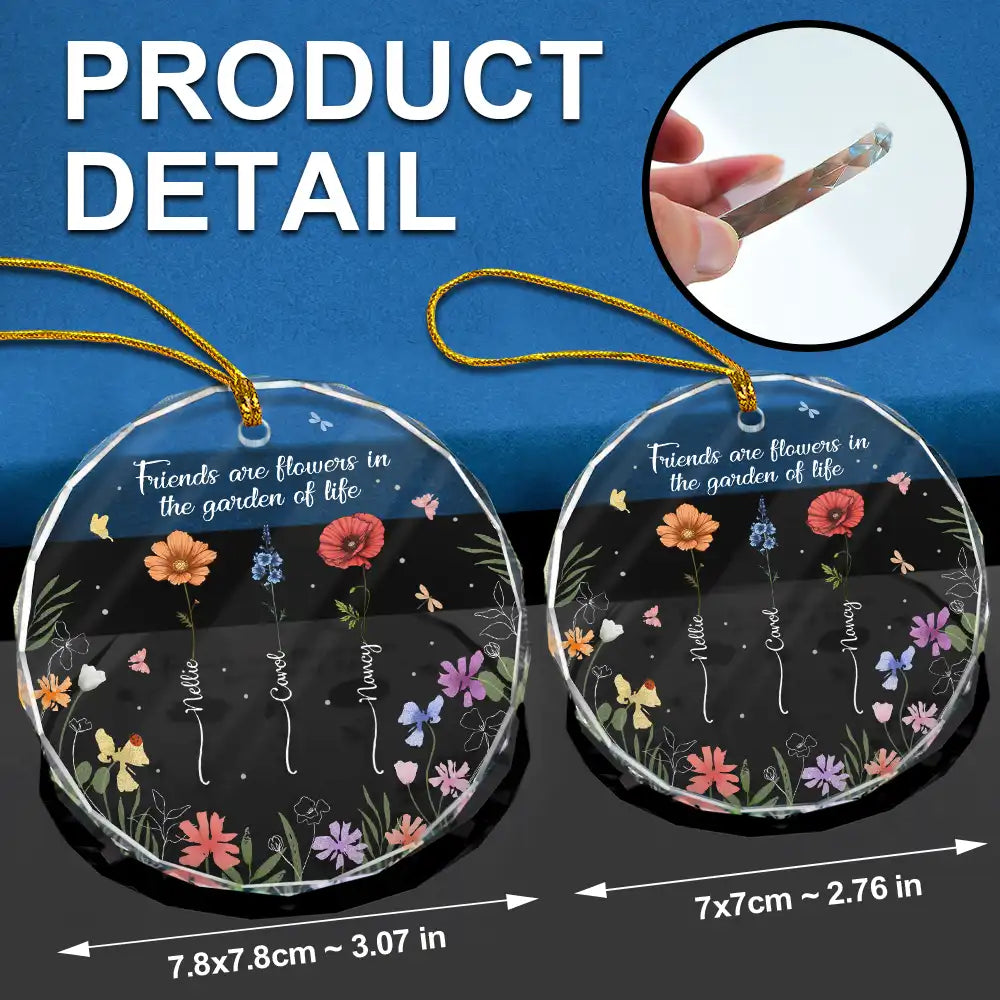 Birth Flower Grow Old Friends - Personalized Circle Glass Ornament