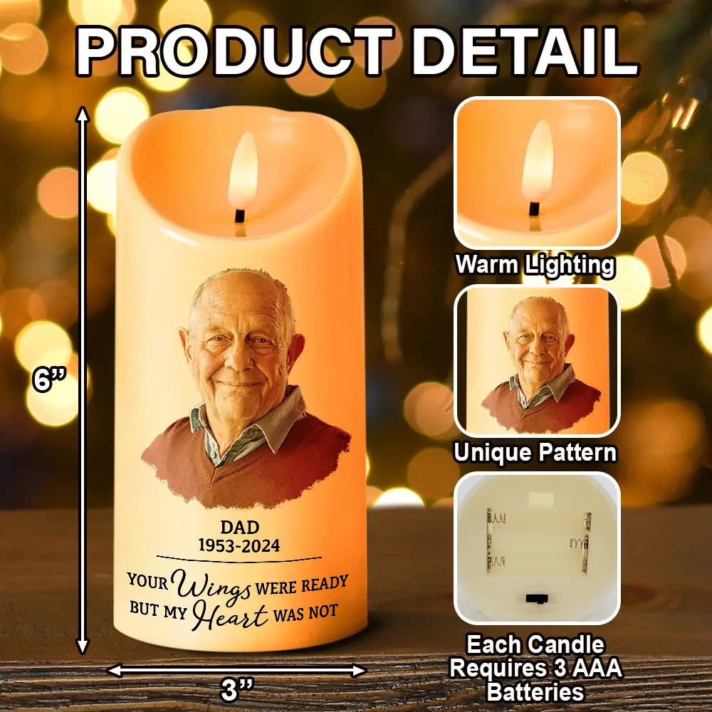 Custom Photo,Memorial,Family,Sad - Custom Photo Memorial Your Wings Were Ready - Personalized Flameless LED Candle