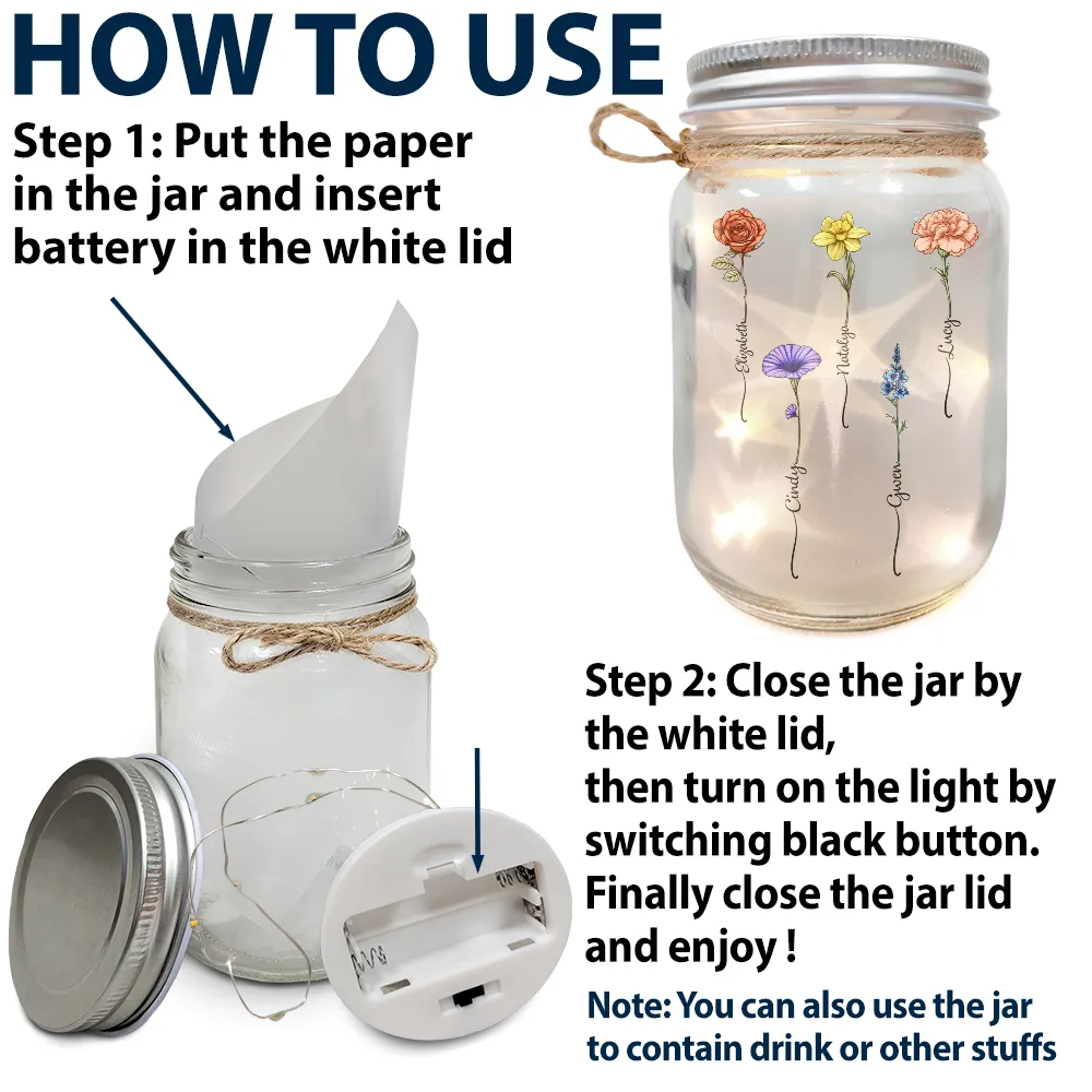 Gift For Bestie,Christmas,Love - Birth Flower Grow An Old Friend - Personalized Mason Jar Light