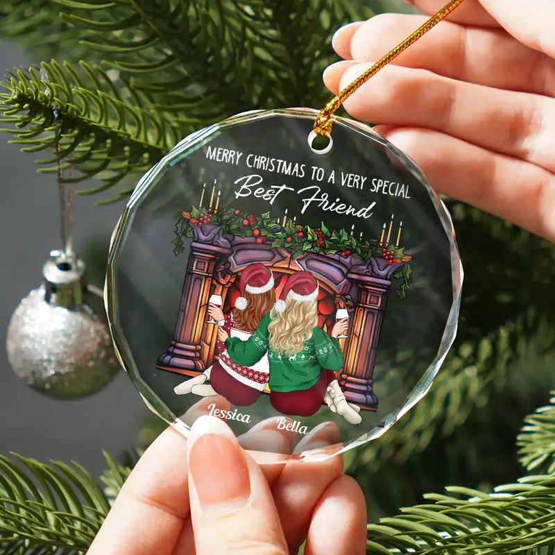 Gift For Bestie - Merry Christmas To A Very Special Best Friend - Personalized Circle Glass Ornament