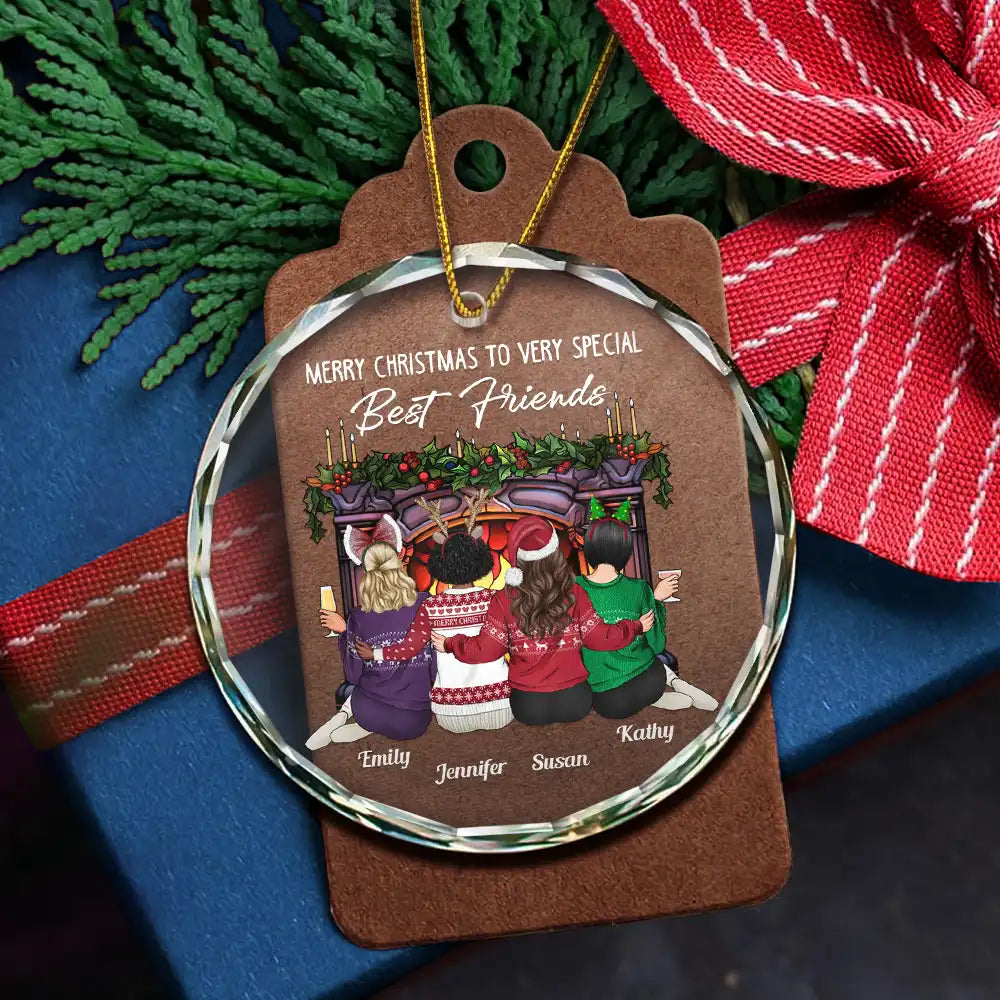 Gift For Bestie - Merry Christmas To A Very Special Best Friend - Personalized Circle Glass Ornament