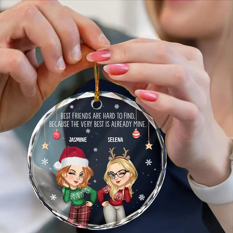 Gift For Bestie - Christmas Cartoon Best Friends Are Hard To Find - Personalized Circle Glass Ornament