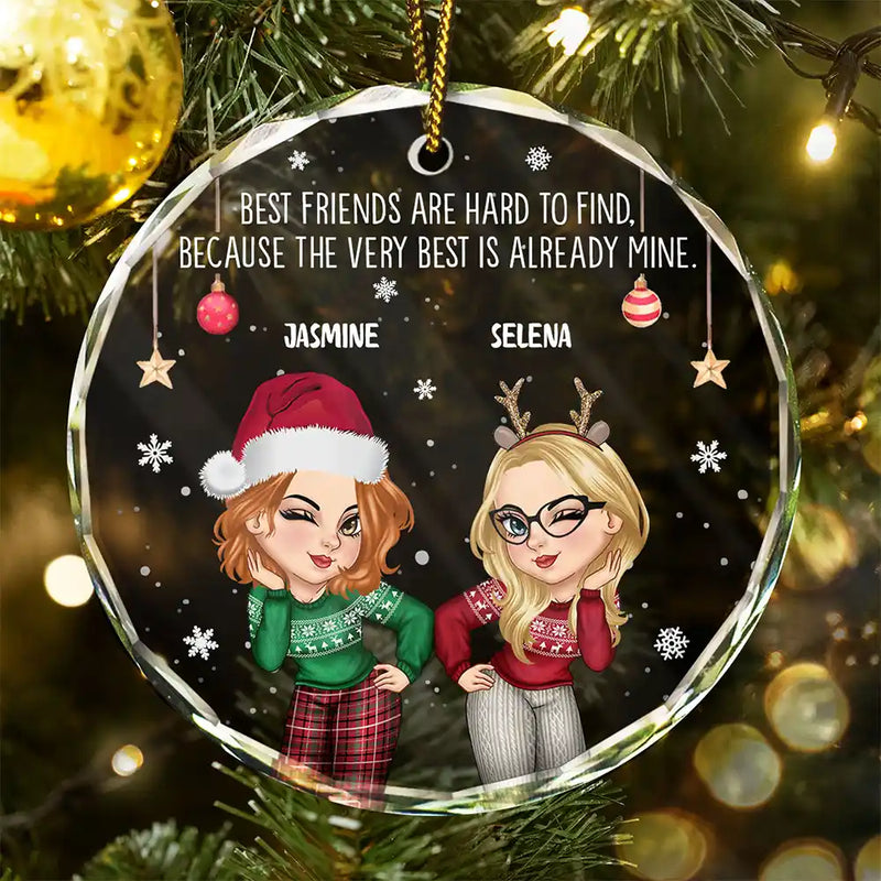 Gift For Bestie - Christmas Cartoon Best Friends Are Hard To Find - Personalized Circle Glass Ornament