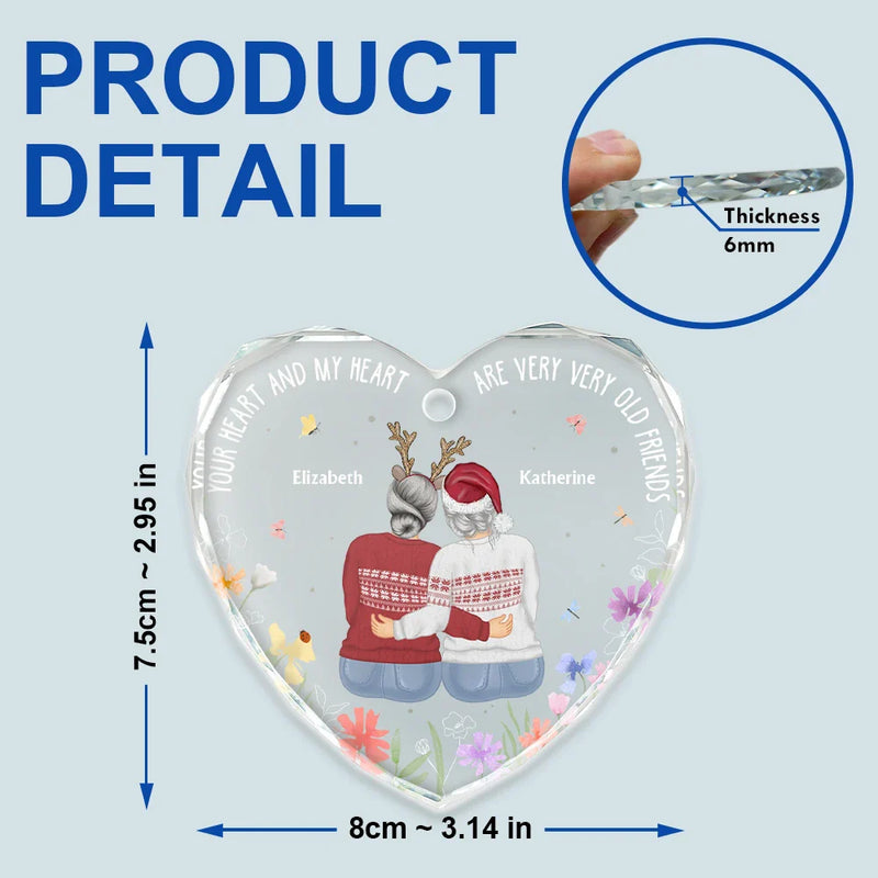 Gift For Bestie - Christmas Bestie Old Best Friends - Personalized Heart Shaped Glass Ornament

