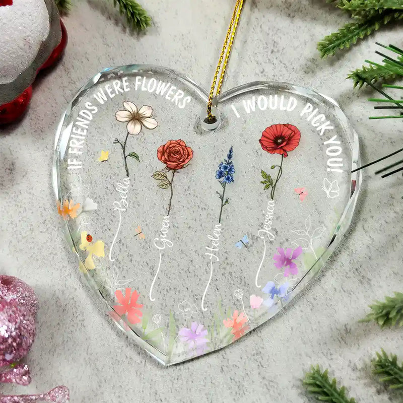 Gift For Bestie - Birth Flowers Very Old Friends - Personalized Heart Shaped Glass Ornament