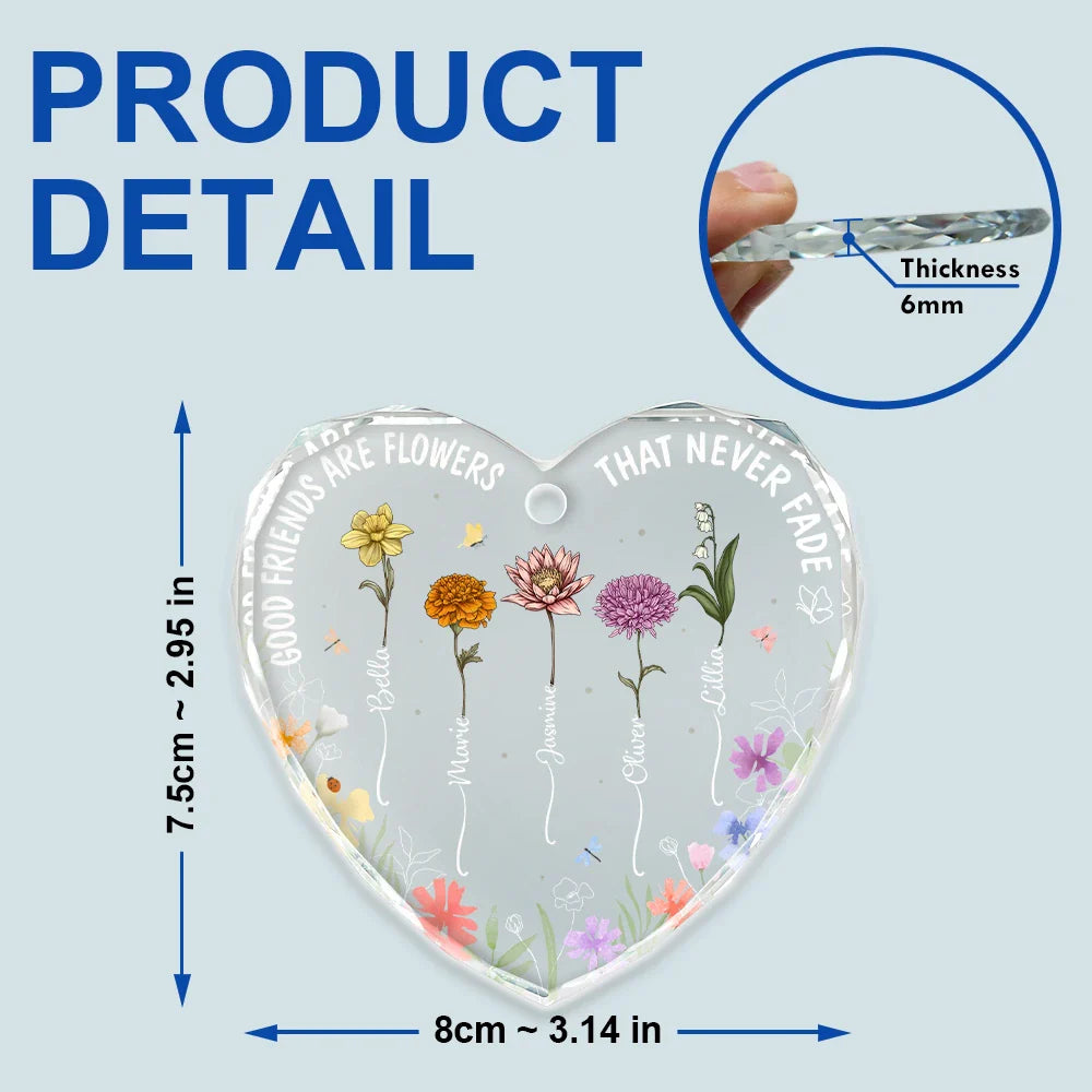 Gift For Bestie - Birth Flowers Very Old Friends - Personalized Heart Shaped Glass Ornament