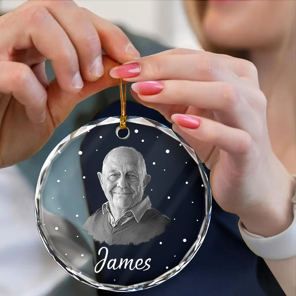 Christmas,Custom Photo,Memorial,Pet Lovers,Sad - Custom Photo Christmas Gift For Family, Pet Lovers, Bestie - Personalized Circle Glass Ornament