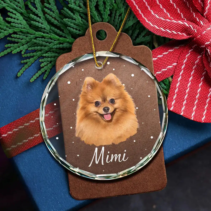 Christmas,Custom Photo,Memorial,Pet Lovers,Sad - Custom Photo Christmas Gift For Family, Pet Lovers, Bestie - Personalized Circle Glass Ornament