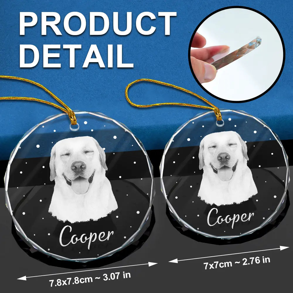 Christmas,Custom Photo,Memorial,Pet Lovers,Sad - Custom Photo Christmas Gift For Family, Pet Lovers, Bestie - Personalized Circle Glass Ornament