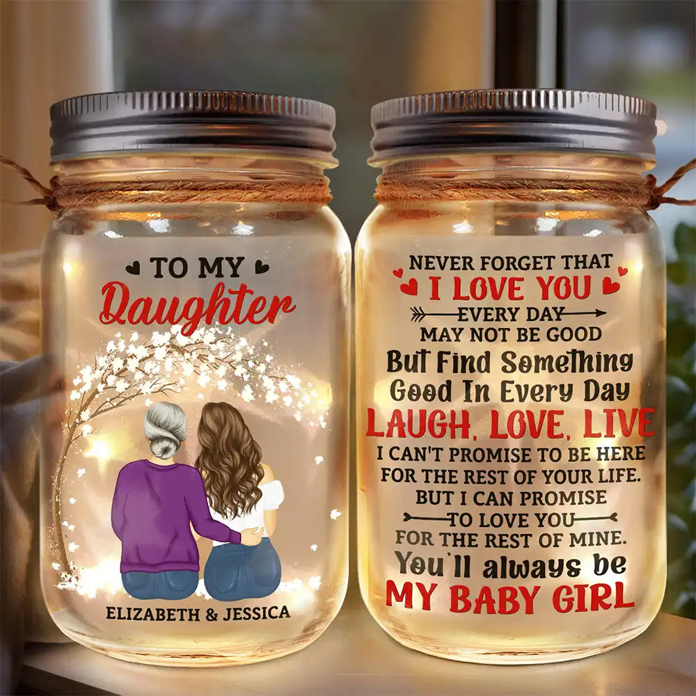 Ma fille n'oublie jamais que je t'aime pour toujours - Lampe Mason Jar personnalisée 