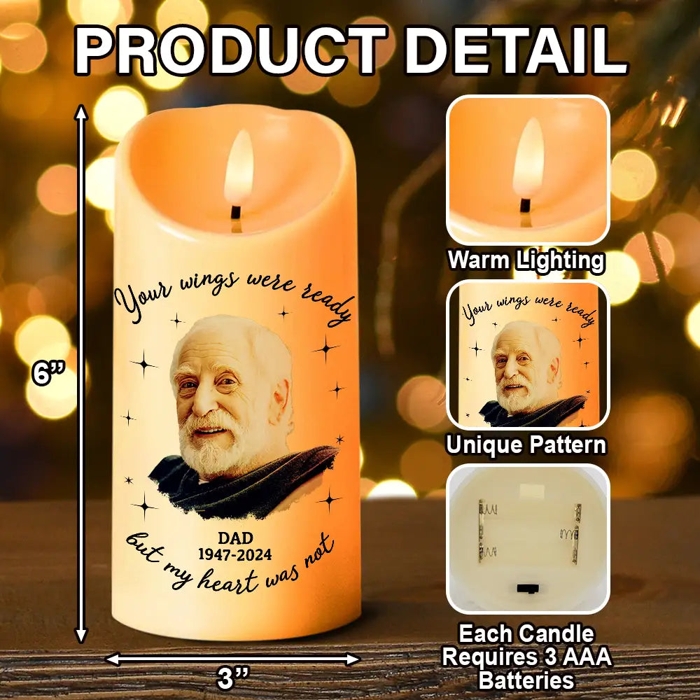 Memorial, Family - Memorial Custom Photo Your Wings Were Ready - Personalized Flameless LED Candle