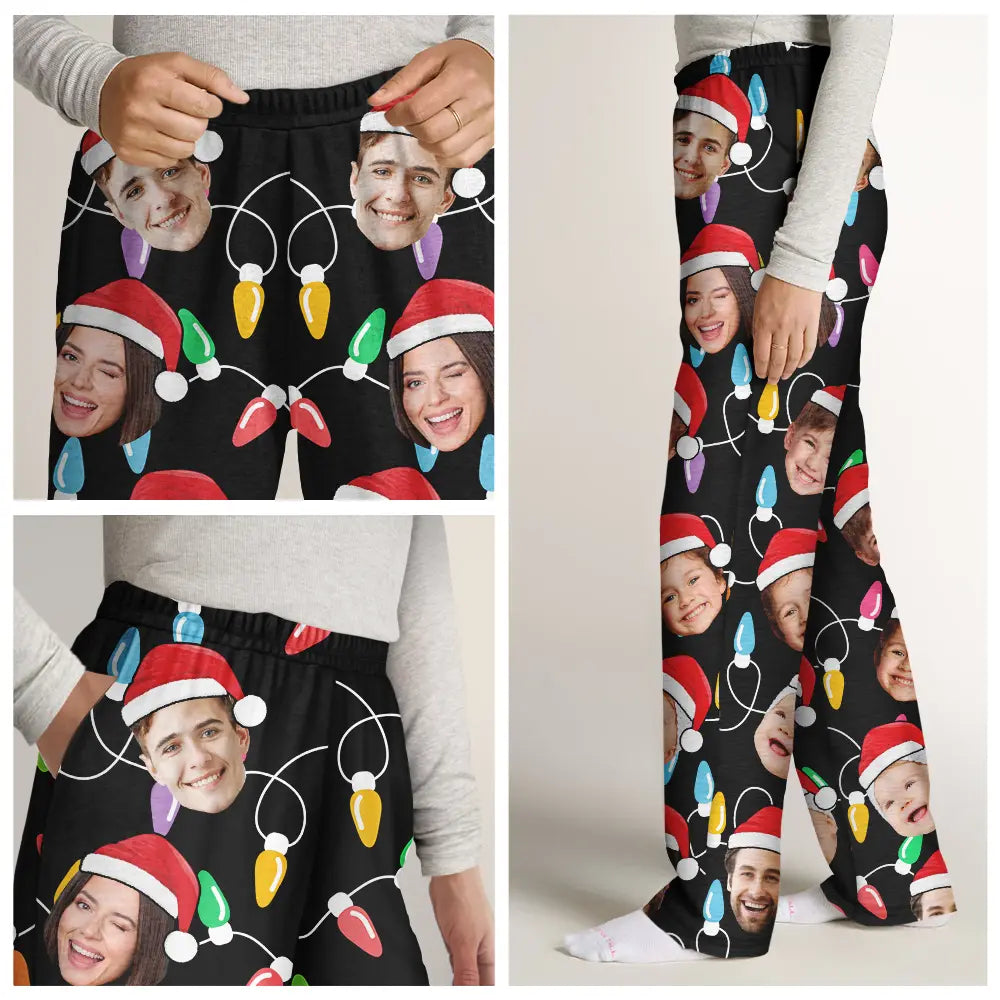 Christmas,Custom Photo,Family,Happy - Custom Photo Funny Family Face - Personalized Pajama Pants