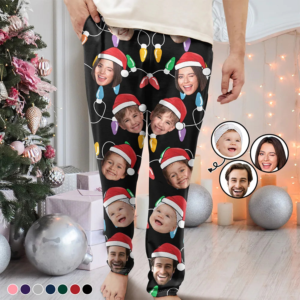 Christmas,Custom Photo,Family,Happy - Custom Photo Funny Family Face - Personalized Pajama Pants