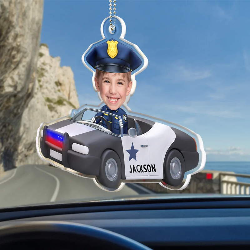 Gift For Grandpa, Gift For Father - Custom Photo Custom Photo Kids Construction Truck Driver - Personalized Acrylic Car Hanger