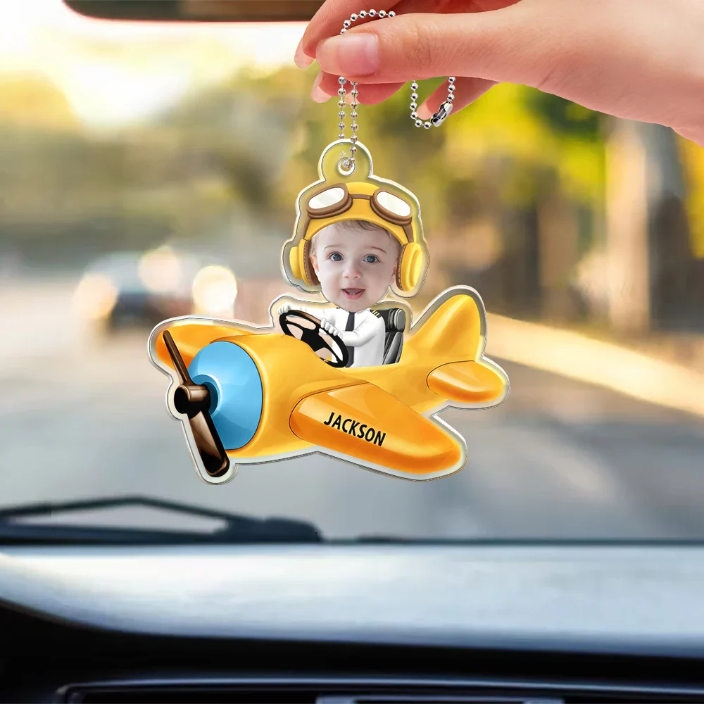 Gift For Grandpa, Gift For Father - Custom Photo Custom Photo Kids Construction Truck Driver - Personalized Acrylic Car Hanger