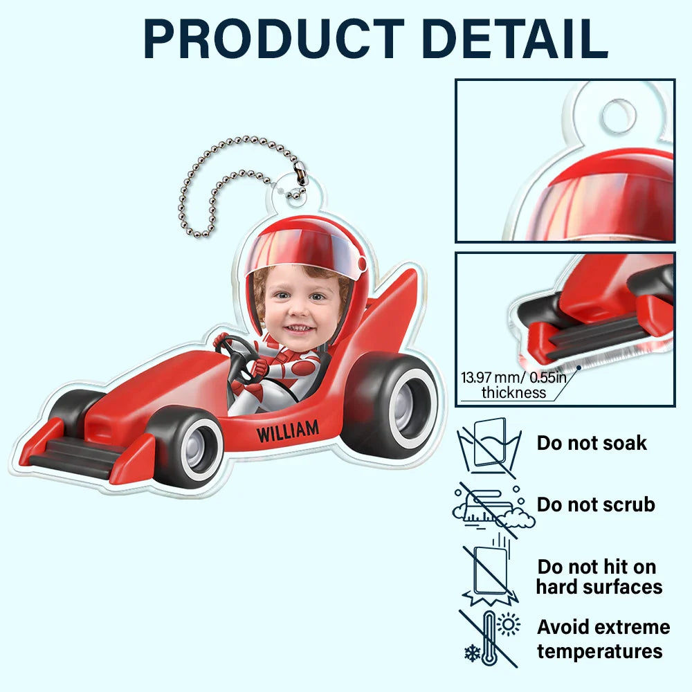 Gift For Grandpa, Gift For Father - Custom Photo Custom Photo Kids Construction Truck Driver - Personalized Acrylic Car Hanger