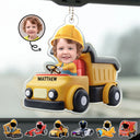 Gift For Grandpa, Gift For Father - Custom Photo Custom Photo Kids Construction Truck Driver - Personalized Acrylic Car Hanger