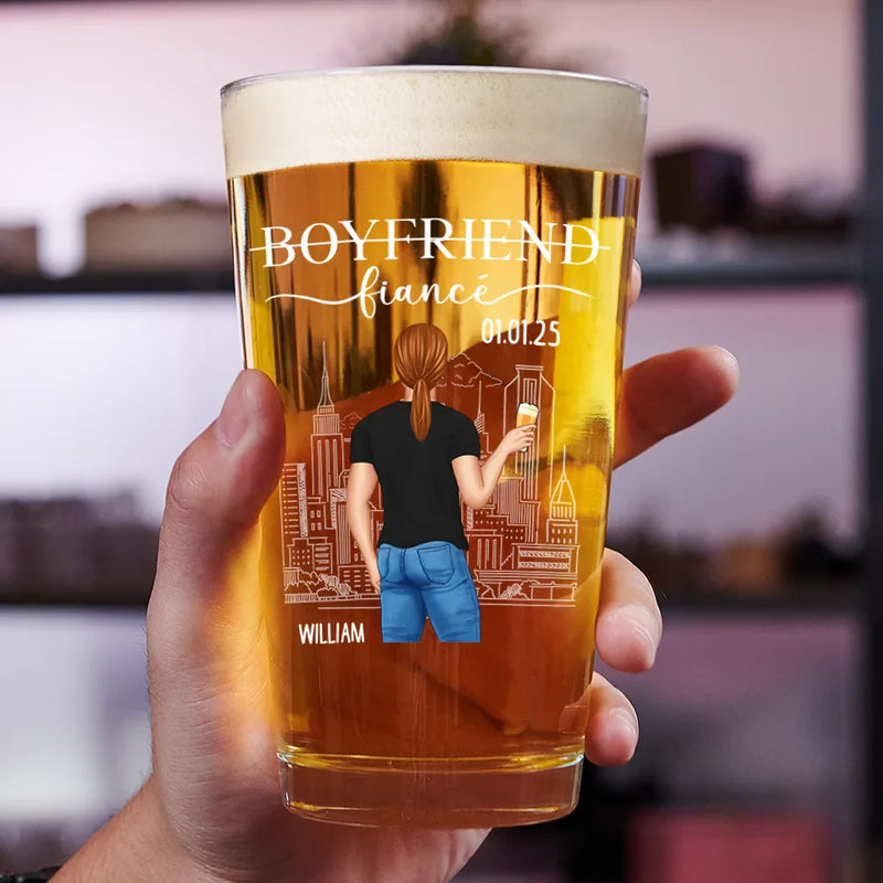 Couple Boyfriend Fiance Girlfriend Fiancee - Personalized Combo Wine & Beer Glass