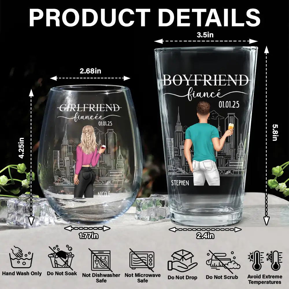 Couple Boyfriend Fiance Girlfriend Fiancee - Personalized Combo Wine & Beer Glass