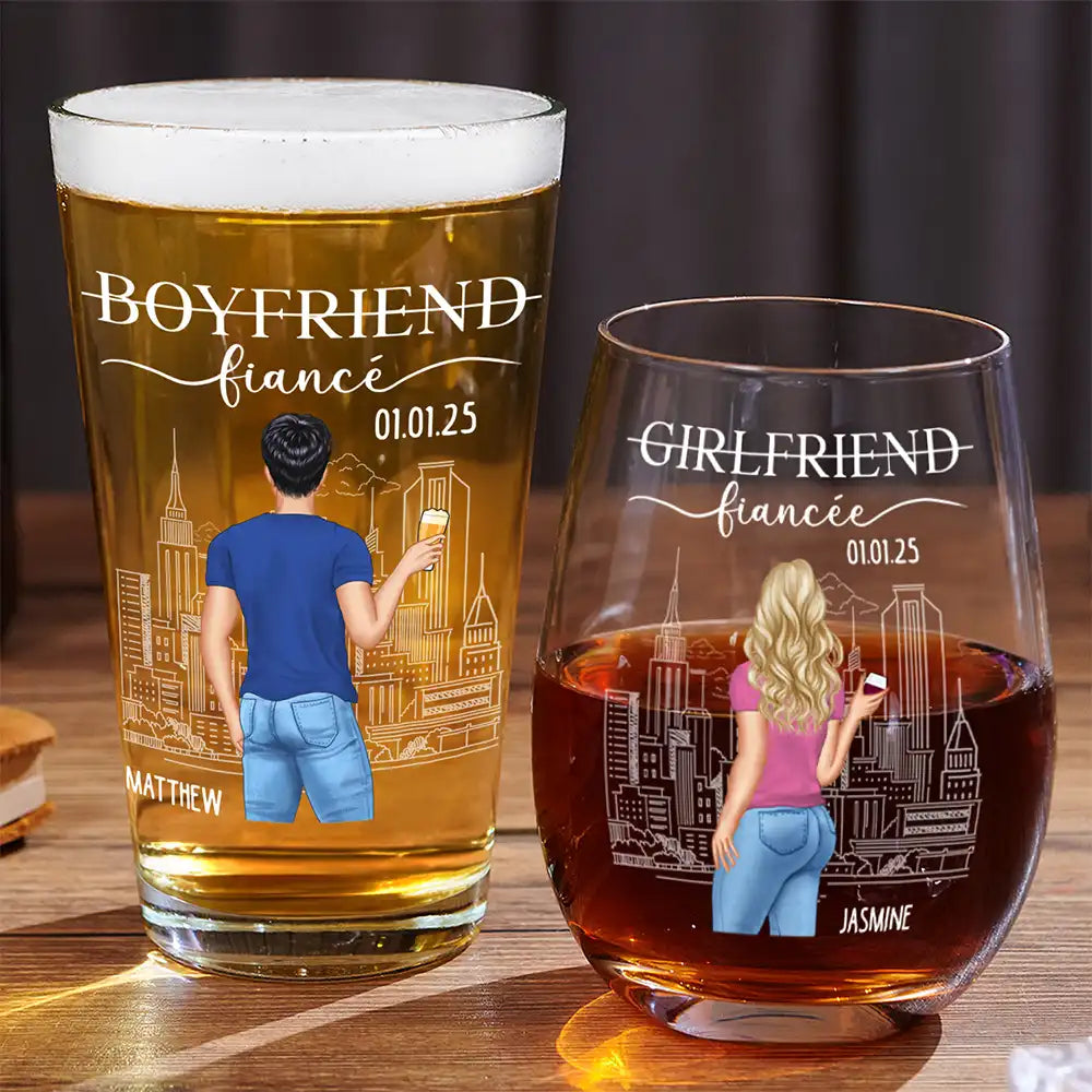 Couple Boyfriend Fiance Girlfriend Fiancee - Personalized Combo Wine & Beer Glass