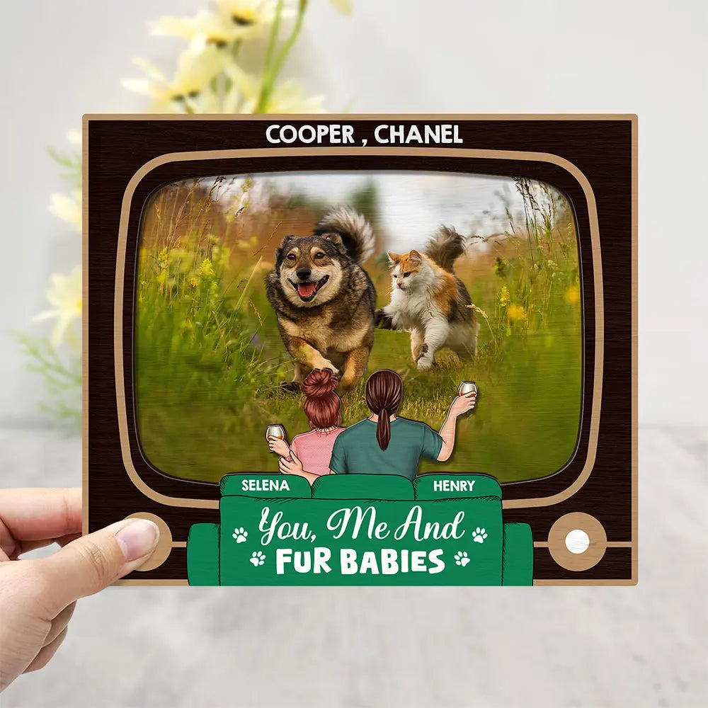 Gift For Couples, Gift For Husband, Gift For Wife, Gift For Boyfriend, Gift For Girlfriend, Dog Lovers, Pet Lovers, Dog Mom, Dog Dad, Dog Couple, Cat Lovers, Cat Mom, Cat Dad, Cat Couple, Pet Mom, Pet Dad, Pet Couple - Custom Photo You, Me And The Dog Cat - Personalized 2-Layered Wooden Plaque With Stand
