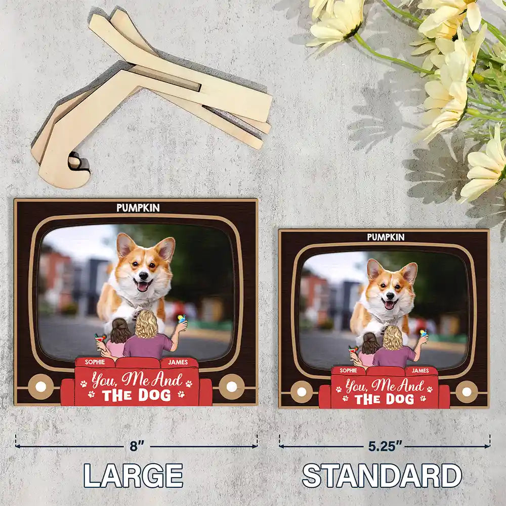 Gift For Couples, Gift For Husband, Gift For Wife, Gift For Boyfriend, Gift For Girlfriend, Dog Lovers, Pet Lovers, Dog Mom, Dog Dad, Dog Couple, Cat Lovers, Cat Mom, Cat Dad, Cat Couple, Pet Mom, Pet Dad, Pet Couple - Custom Photo You, Me And The Dog Cat - Personalized 2-Layered Wooden Plaque With Stand