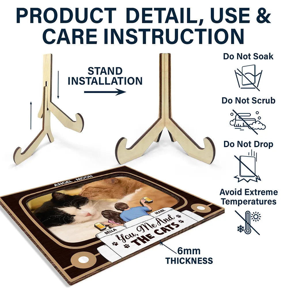 Gift For Couples, Gift For Husband, Gift For Wife, Gift For Boyfriend, Gift For Girlfriend, Dog Lovers, Pet Lovers, Dog Mom, Dog Dad, Dog Couple, Cat Lovers, Cat Mom, Cat Dad, Cat Couple, Pet Mom, Pet Dad, Pet Couple - Custom Photo You, Me And The Dog Cat - Personalized 2-Layered Wooden Plaque With Stand