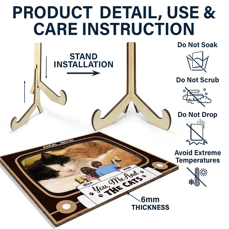 Gift For Couples, Gift For Husband, Gift For Wife, Gift For Boyfriend, Gift For Girlfriend, Dog Lovers, Pet Lovers, Dog Mom, Dog Dad, Dog Couple, Cat Lovers, Cat Mom, Cat Dad, Cat Couple, Pet Mom, Pet Dad, Pet Couple - Custom Photo You, Me And The Dog Cat - Personalized 2-Layered Wooden Plaque With Stand