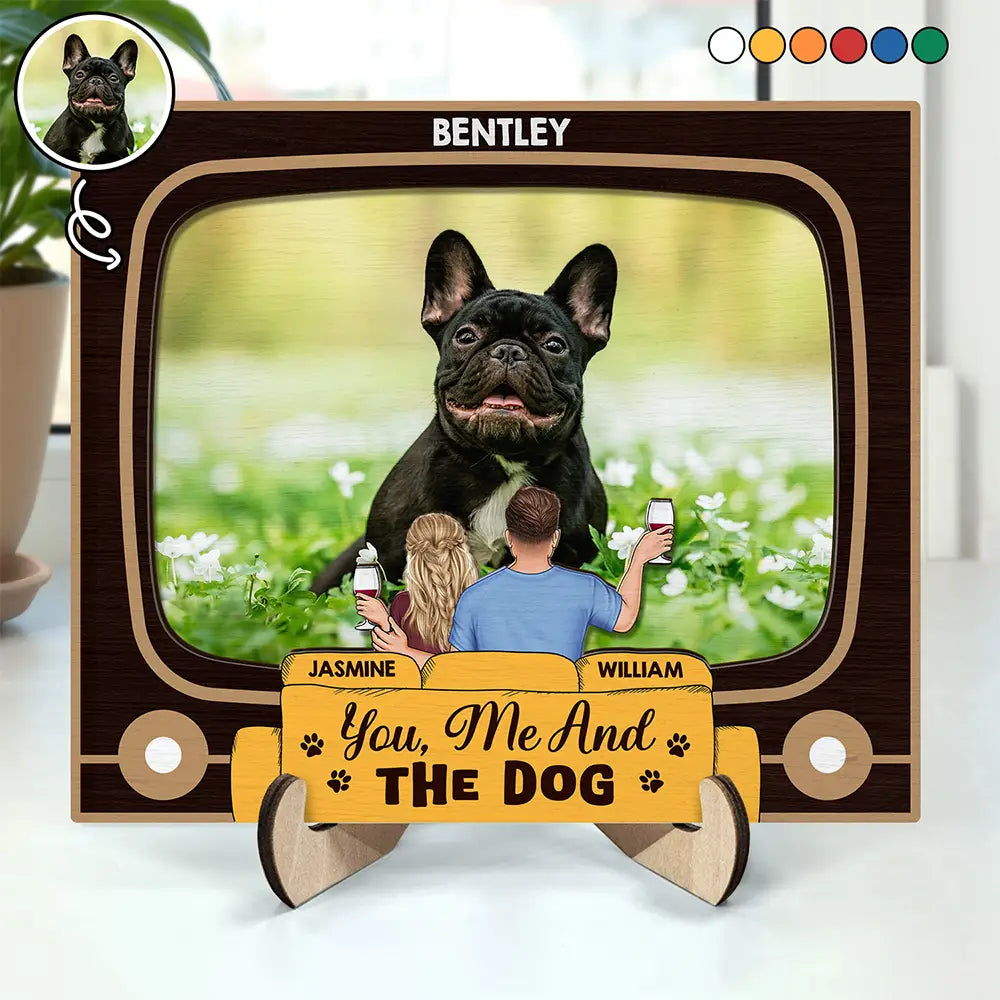 Gift For Couples, Gift For Husband, Gift For Wife, Gift For Boyfriend, Gift For Girlfriend, Dog Lovers, Pet Lovers, Dog Mom, Dog Dad, Dog Couple, Cat Lovers, Cat Mom, Cat Dad, Cat Couple, Pet Mom, Pet Dad, Pet Couple - Custom Photo You, Me And The Dog Cat - Personalized 2-Layered Wooden Plaque With Stand