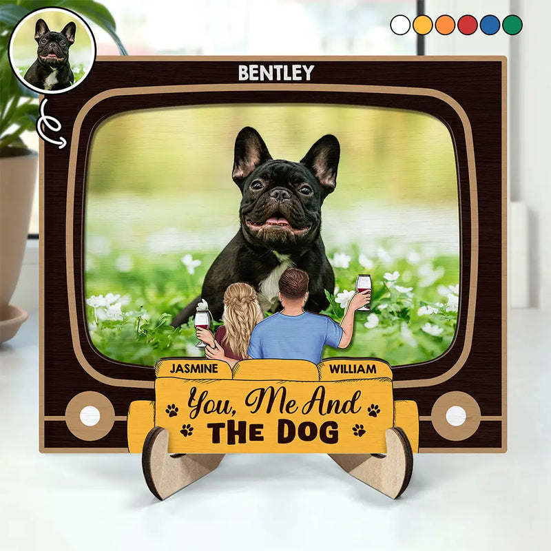 Gift For Couples, Gift For Husband, Gift For Wife, Gift For Boyfriend, Gift For Girlfriend, Dog Lovers, Pet Lovers, Dog Mom, Dog Dad, Dog Couple, Cat Lovers, Cat Mom, Cat Dad, Cat Couple, Pet Mom, Pet Dad, Pet Couple - Custom Photo You, Me And The Dog Cat - Personalized 2-Layered Wooden Plaque With Stand