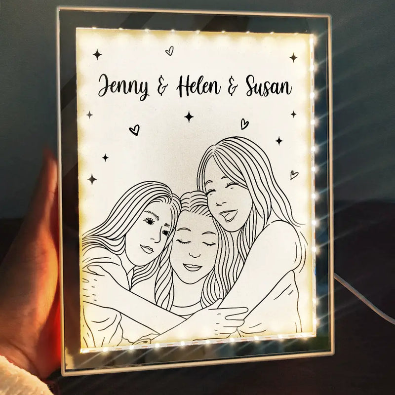 Gift For Couples, Gift For Husband, Gift For Wife, Gift For Boyfriend, Gift For Girlfriend, Art Design - Custom Photo Line Art Couple Portrait Bestie Family - Personalized LED Mirror Frame Lamp