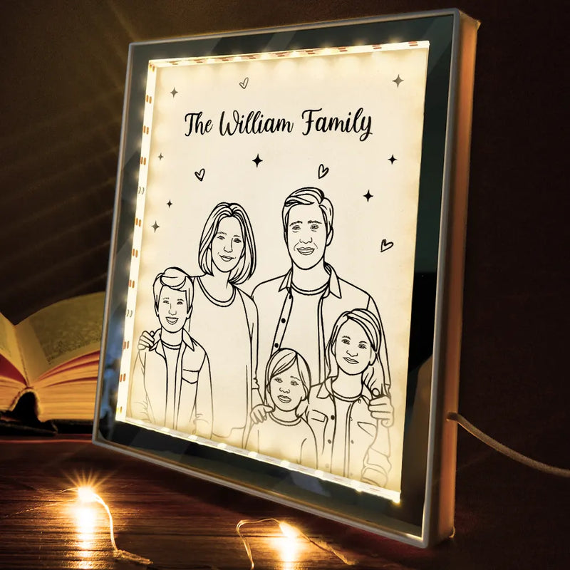 Gift For Couples, Gift For Husband, Gift For Wife, Gift For Boyfriend, Gift For Girlfriend, Art Design - Custom Photo Line Art Couple Portrait Bestie Family - Personalized LED Mirror Frame Lamp