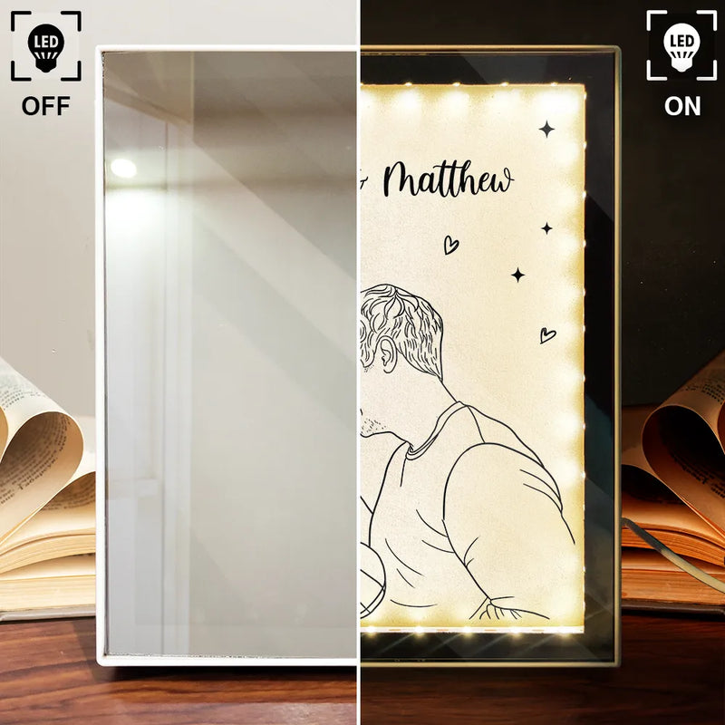 Gift For Couples, Gift For Husband, Gift For Wife, Gift For Boyfriend, Gift For Girlfriend, Art Design - Custom Photo Line Art Couple Portrait Bestie Family - Personalized LED Mirror Frame Lamp