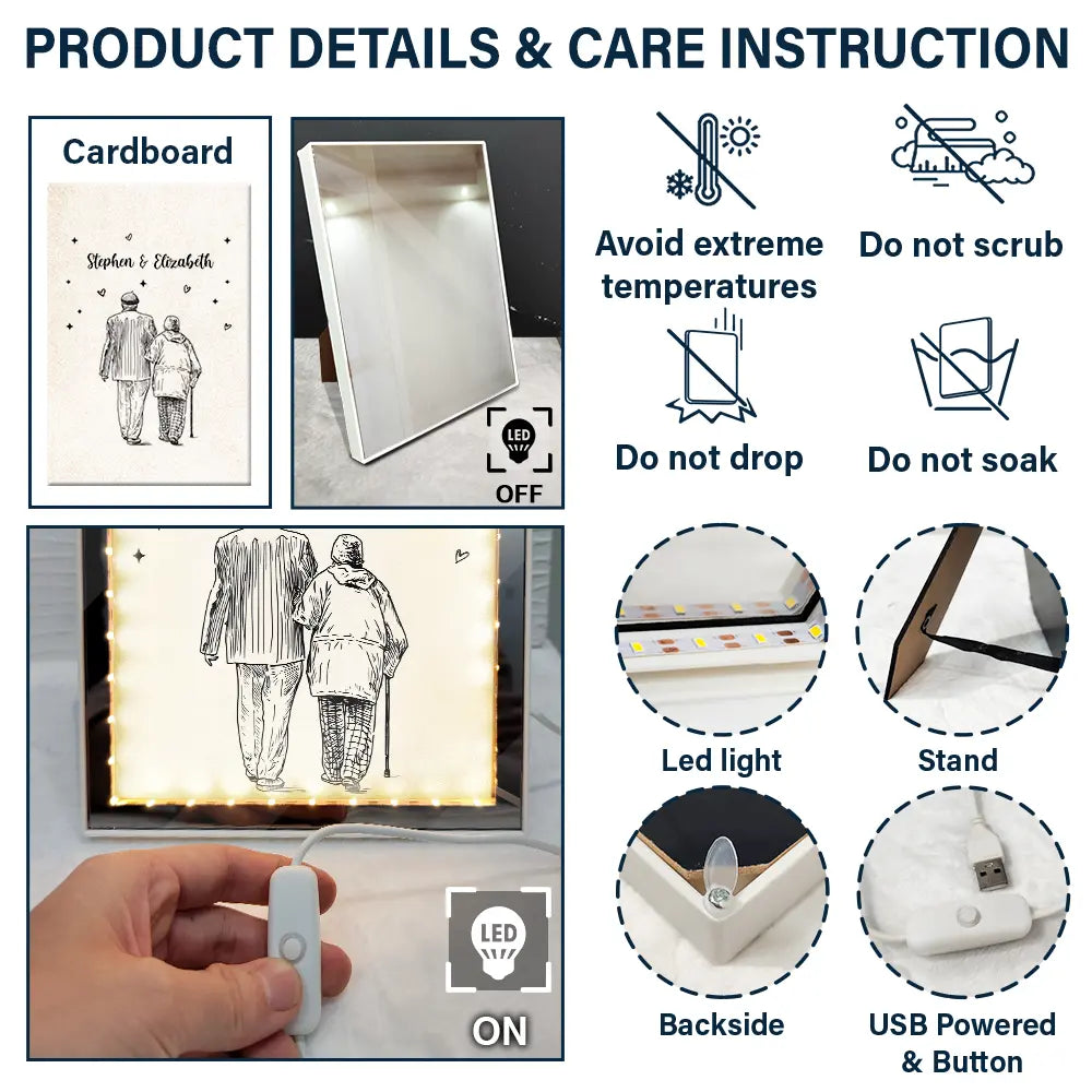 Gift For Couples, Gift For Husband, Gift For Wife, Gift For Boyfriend, Gift For Girlfriend, Art Design - Custom Photo Line Art Couple Portrait Bestie Family - Personalized LED Mirror Frame Lamp