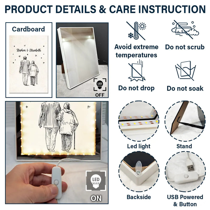 Gift For Couples, Gift For Husband, Gift For Wife, Gift For Boyfriend, Gift For Girlfriend, Art Design - Custom Photo Line Art Couple Portrait Bestie Family - Personalized LED Mirror Frame Lamp