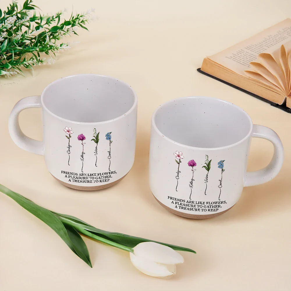 Old Best friends, Gift For Bestie - Birth Flower Grow An Old Friend Bestie - Personalized Pottery Mug