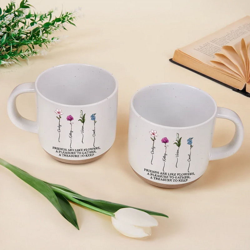 Old Best friends, Gift For Bestie - Birth Flower Grow An Old Friend Bestie - Personalized Pottery Mug