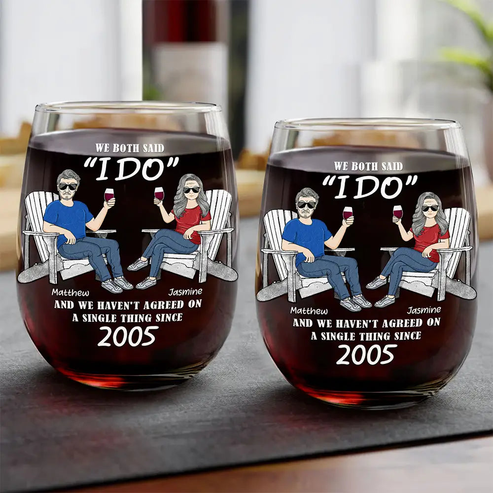 We Both Said I Do - Personalized Stemless Wine Glass