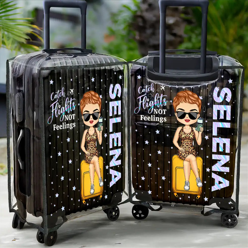 Travel, Gift For Women, Gift For Yourself - Travel A Girl Boy Who Loves Traveling Clear Hologram Background - Personalized Clear Luggage Cover
