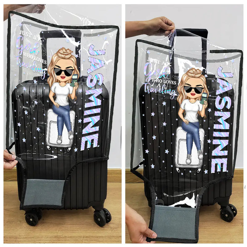 Travel, Gift For Women, Gift For Yourself - Travel A Girl Boy Who Loves Traveling Clear Hologram Background - Personalized Clear Luggage Cover
