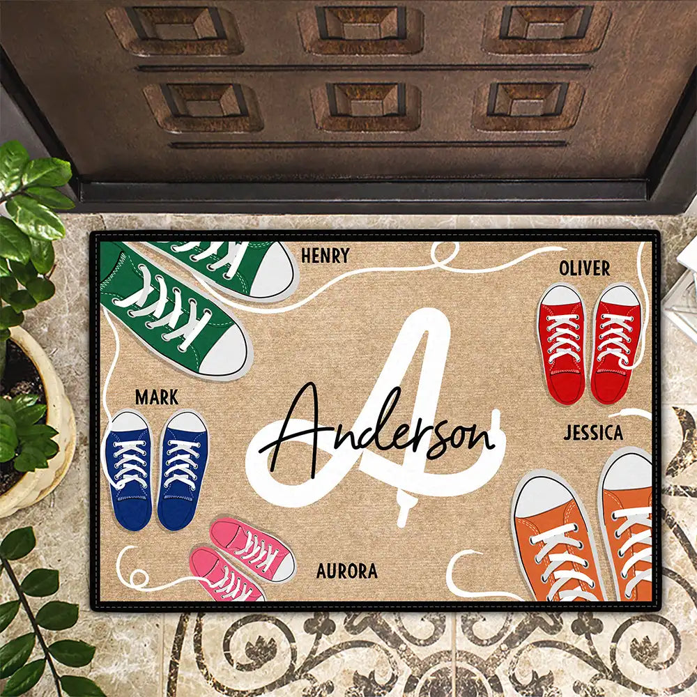 Parents, Gift For Couples, Gift For Husband, Gift For Wife, Gift For Mother, Gift For Father, Family - Monogram Family Sneakers - Personalized Doormat