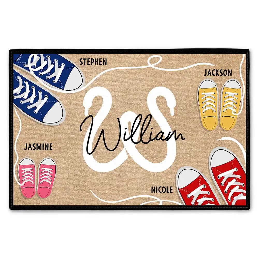 Parents, Gift For Couples, Gift For Husband, Gift For Wife, Gift For Mother, Gift For Father, Family - Monogram Family Sneakers - Personalized Doormat