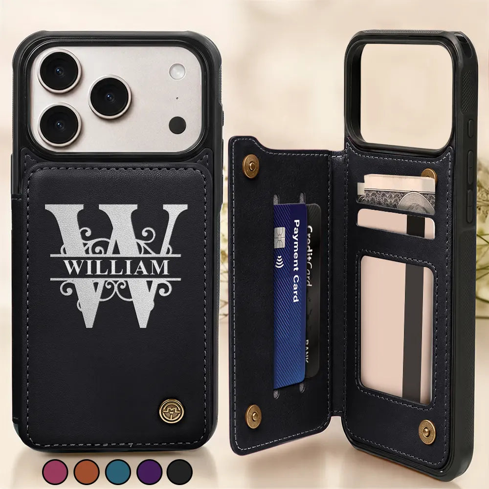 Monogram Initial - Personalized Leather Flip Wallet Phone Case