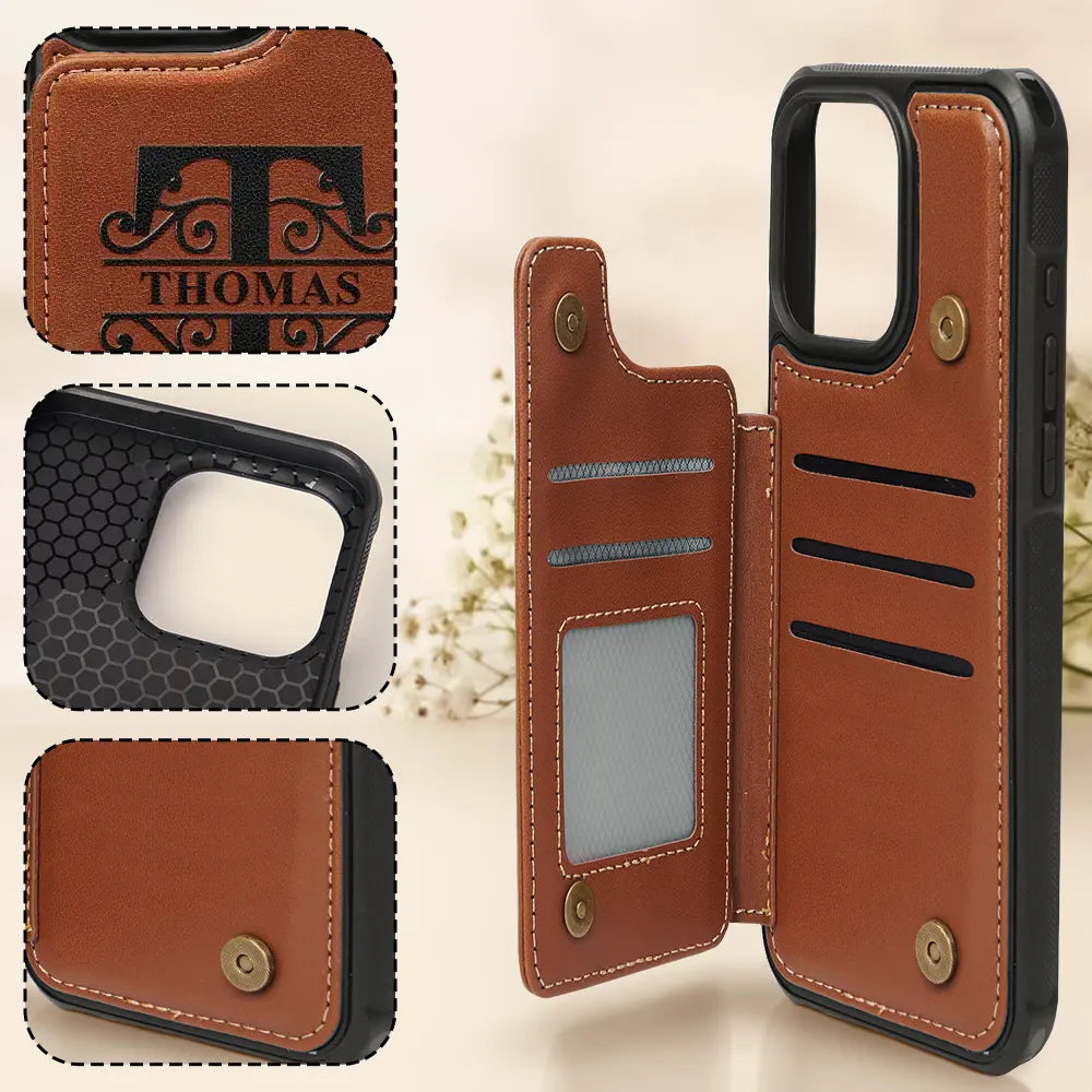 Monogram Initial - Personalized Leather Flip Wallet Phone Case