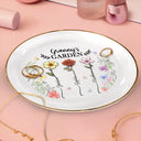 Gift For Mother,Gift For Grandma,Love - Birth Flower Grandma's Garden - 3D Embossed Effect Printed Ring Dish, Personalized Round Ring Dish