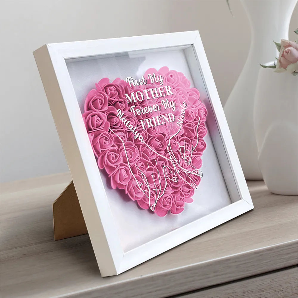 Gift For Daughter, Gift For Mother, Gift For Grandma - First My Daughter Forever My Friend - Personalized Flower Shadow Box